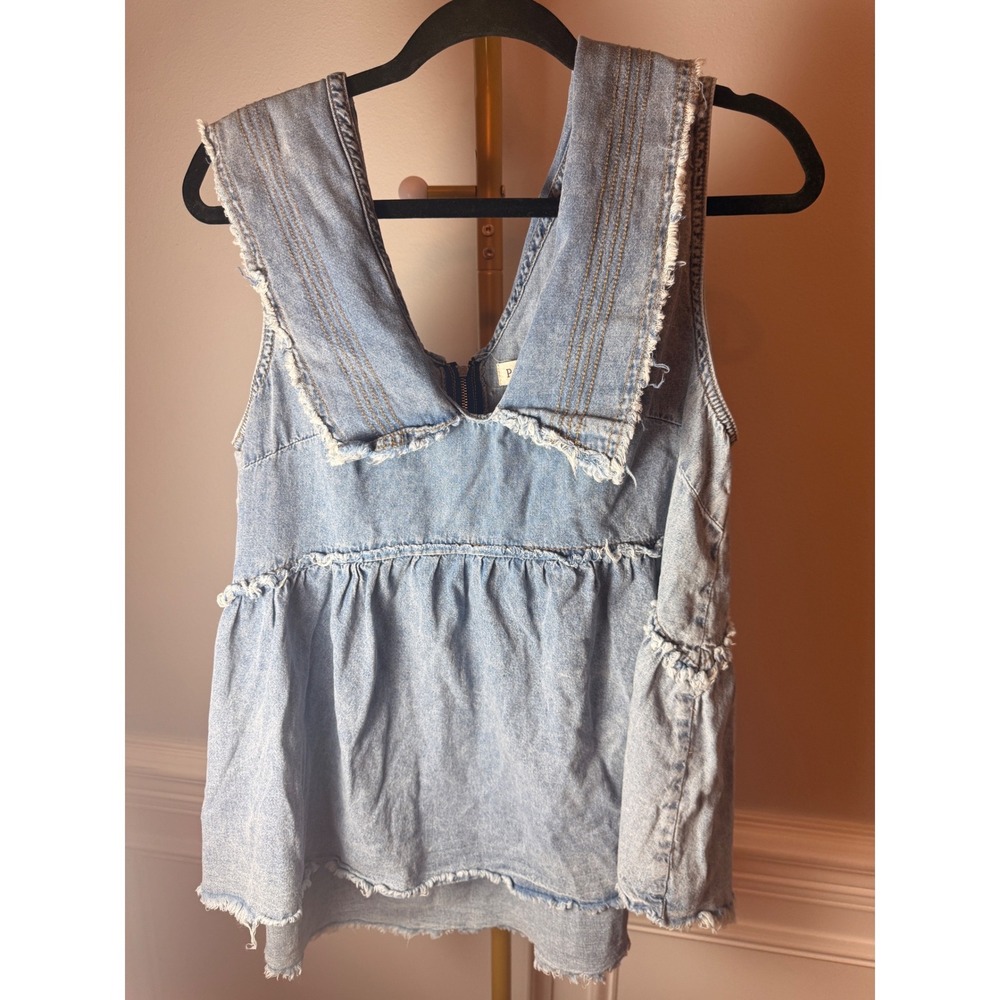 POL Light Blue Denim Sleeveless Peplum Top